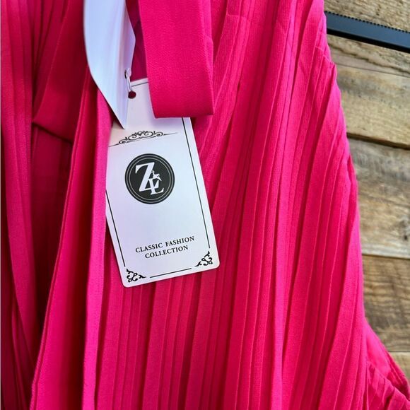 ZESICA SLEEVELESS HALTER TIE NECK RUFFLE TIERED MIDI DRESS IN PINK NWT SZ LARGE - Picture 7 of 16